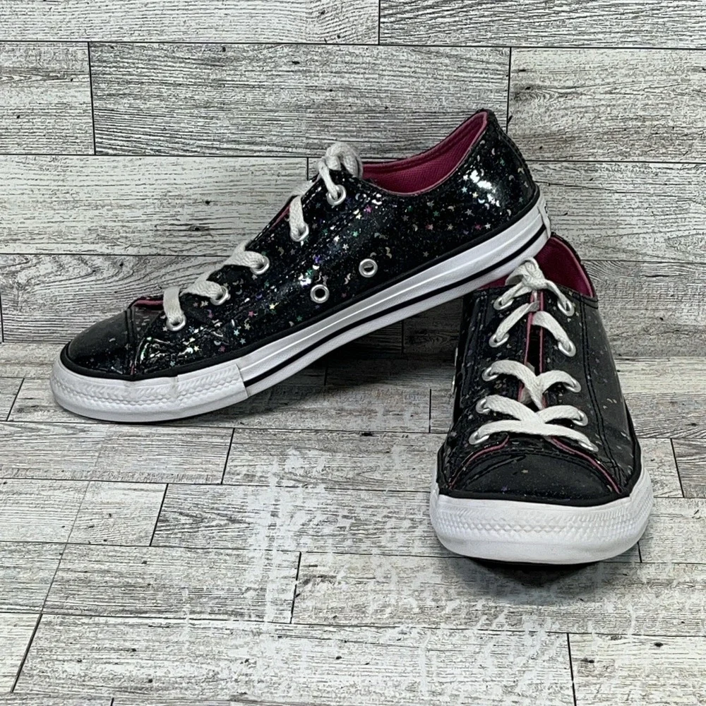 Converse All Star Black Metallic‎ Confetti Lace Up Sneakers Junior Size 3.5